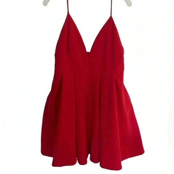 Lulus Red V-Neck Spaghetti Strap Skater Dress | Fit & Flare Party Dress L - Picture 4 of 13